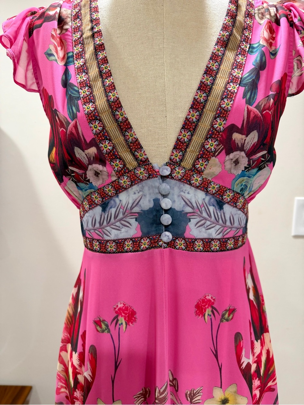 Dalia MacPhee Floral Maxi Dress in Pink Size Medium